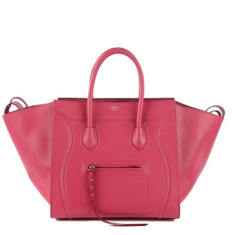 CELINE Grained Calfskin Medium Phantom Luggage Fuchsia 